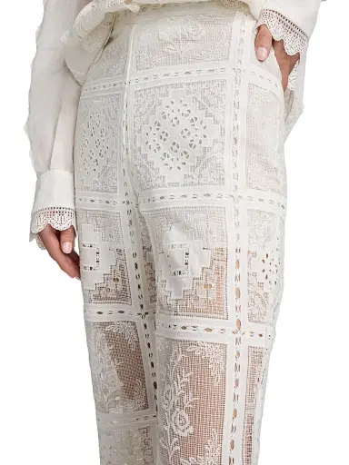 Zimmermann Women's Aster Embroidered Lace Pants - Ivory - Size 10 | Thumbnail 6