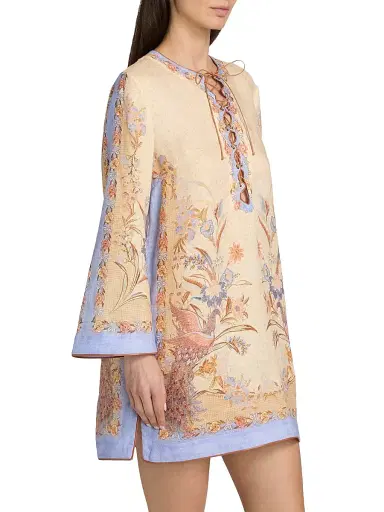 Zimmermann Women's Indra Floral Linen Tunic Mini Dress - Biscuit Scarf Floral | Thumbnail 4