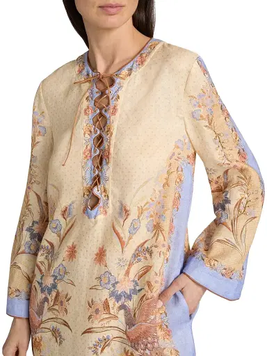 Zimmermann Women's Indra Floral Linen Tunic Mini Dress - Biscuit Scarf Floral | Thumbnail 6