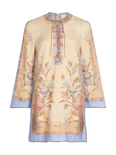 Zimmermann Women's Indra Floral Linen Tunic Mini Dress - Biscuit Scarf Floral | Thumbnail 1