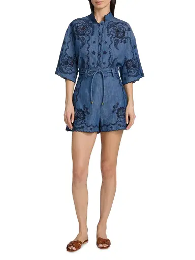 Zimmermann Women's Aster Embroidered Denim Shorts - Railway Blue - Size 8 | Thumbnail 2