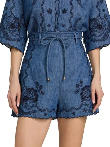 Zimmermann Women's Aster Embroidered Denim Shorts - Railway Blue - Size 8 | Thumbnail 3