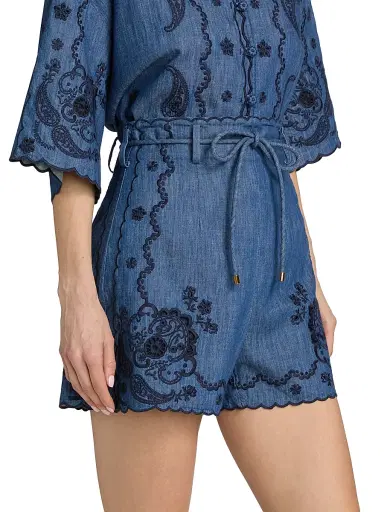 Zimmermann Women's Aster Embroidered Denim Shorts - Railway Blue - Size 8 | Thumbnail 4