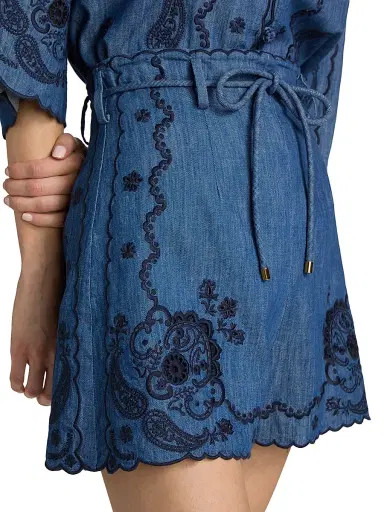 Zimmermann Women's Aster Embroidered Denim Shorts - Railway Blue - Size 8 | Thumbnail 6