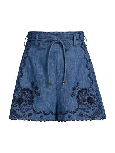 Zimmermann Women's Aster Embroidered Denim Shorts - Railway Blue - Size 8 | Thumbnail 1