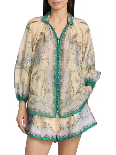 Zimmermann Women's Indra Peacock Cotton-Silk Billow Blouse - Cream Scarf Floral - Size 10 | Thumbnail 3 Zimmermann Women's Indra Peacock Cotton-Silk Billow Blouse - Cream Scarf Floral - Size 10 | Thumbnail 3