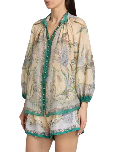 Zimmermann Women's Indra Peacock Cotton-Silk Billow Blouse - Cream Scarf Floral - Size 10 | Thumbnail 4 Zimmermann Women's Indra Peacock Cotton-Silk Billow Blouse - Cream Scarf Floral - Size 10 | Thumbnail 4