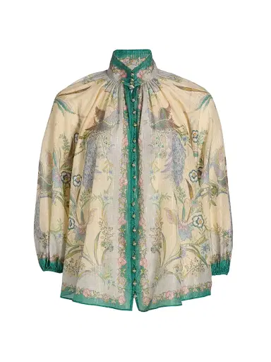 Zimmermann Women's Indra Peacock Cotton-Silk Billow Blouse - Cream Scarf Floral - Size 10 | Thumbnail 1 Zimmermann Women's Indra Peacock Cotton-Silk Billow Blouse - Cream Scarf Floral - Size 10 | Thumbnail 1
