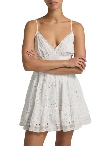 LoveShackFancy Women's Azar Broderie Anglaise V-Neck Minidress - White - Size Large | Thumbnail 3