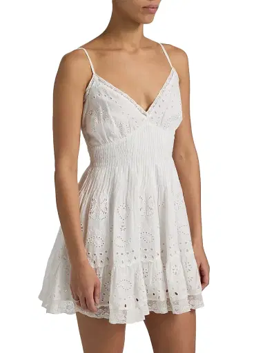 LoveShackFancy Women's Azar Broderie Anglaise V-Neck Minidress - White - Size Large | Thumbnail 4