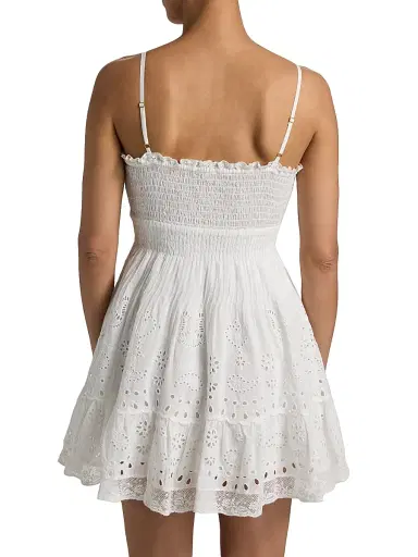 LoveShackFancy Women's Azar Broderie Anglaise V-Neck Minidress - White - Size Large | Thumbnail 5