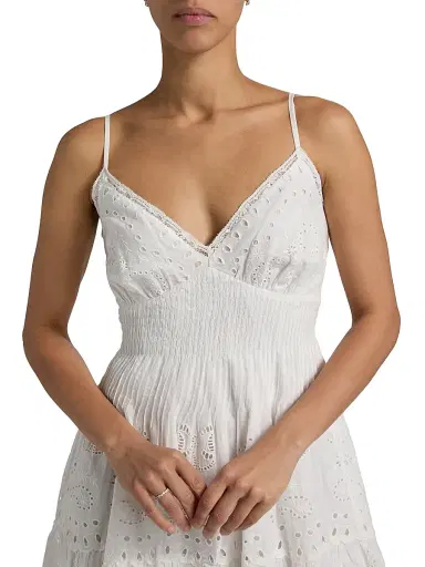 LoveShackFancy Women's Azar Broderie Anglaise V-Neck Minidress - White - Size Large | Thumbnail 6