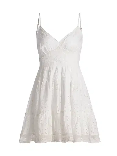 LoveShackFancy Women's Azar Broderie Anglaise V-Neck Minidress - White - Size Large | Thumbnail 1