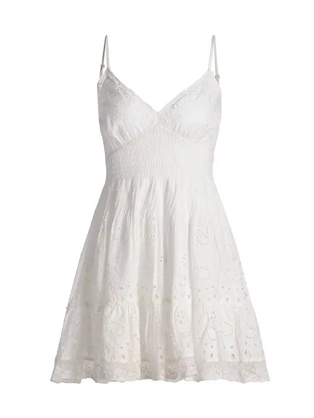 LoveShackFancy Women's Azar Broderie Anglaise V-Neck Minidress - White