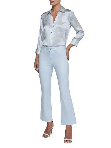 L'AGENCE Women's Kendra High-Rise Crop Flare Jeans - Pale Mist Blue Coated | Thumbnail 2 L'AGENCE Women's Kendra High-Rise Crop Flare Jeans - Pale Mist Blue Coated | Thumbnail 2