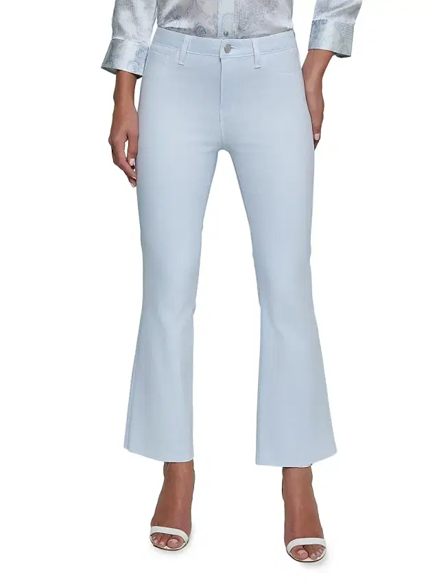 L'AGENCE Women's Kendra High-Rise Crop Flare Jeans - Pale Mist Blue Coated