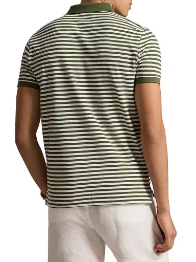 Polo Ralph Lauren Men's Striped Logo Mesh Cotton Polo Shirt | Thumbnail 4 Polo Ralph Lauren Men's Striped Logo Mesh Cotton Polo Shirt | Thumbnail 4