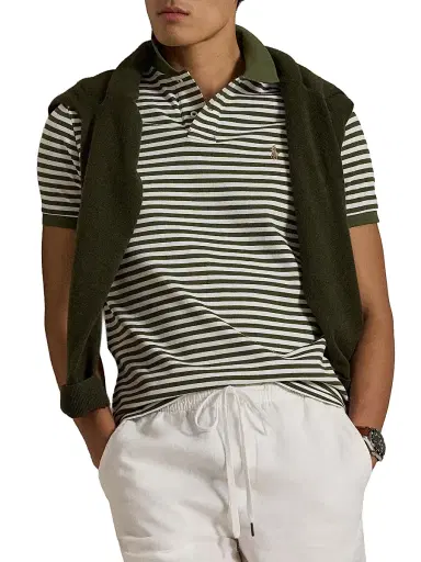 Polo Ralph Lauren Men's Striped Logo Mesh Cotton Polo Shirt | Thumbnail 5 Polo Ralph Lauren Men's Striped Logo Mesh Cotton Polo Shirt | Thumbnail 5