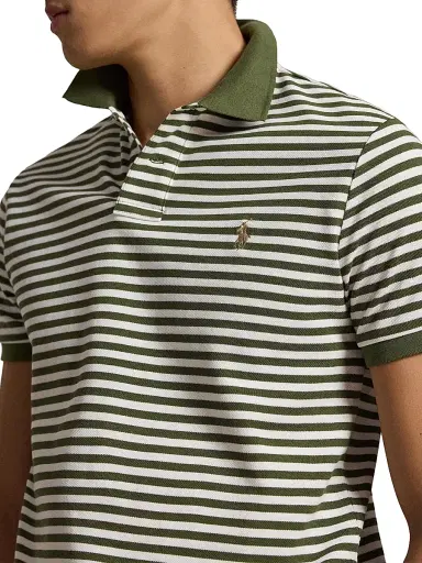 Polo Ralph Lauren Men's Striped Logo Mesh Cotton Polo Shirt | Thumbnail 6 Polo Ralph Lauren Men's Striped Logo Mesh Cotton Polo Shirt | Thumbnail 6