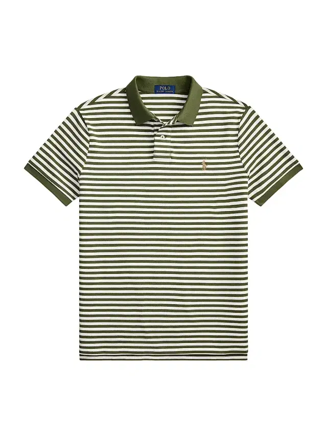 Polo Ralph Lauren Men's Striped Logo Mesh Cotton Polo Shirt - Supply Olive White