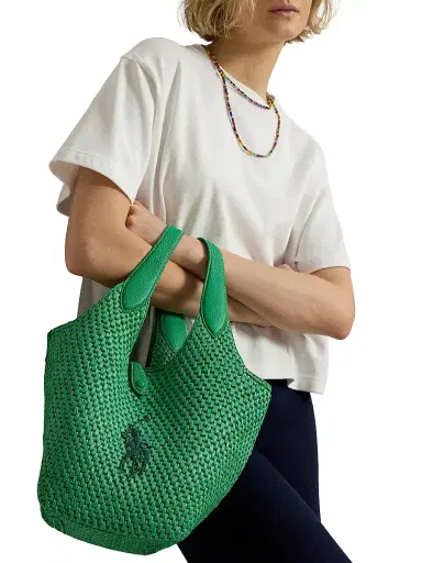 Polo Ralph Lauren Women's Logo-Embroidered Raffia Tote Bag - Parrot | Thumbnail 3