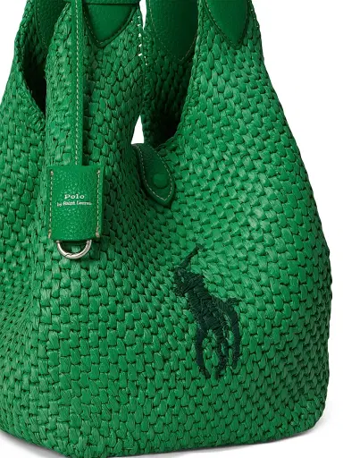 Polo Ralph Lauren Women's Logo-Embroidered Raffia Tote Bag - Parrot | Thumbnail 7