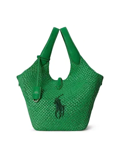 Polo Ralph Lauren Women's Logo-Embroidered Raffia Tote Bag - Parrot | Thumbnail 1