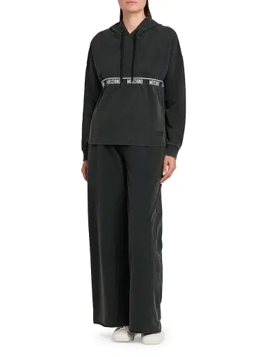 MOSCHINO Women's Logo Stretch-Cotton Hoodie - Black - Size XL | Thumbnail 2