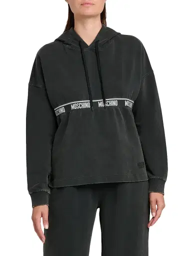 MOSCHINO Women's Logo Stretch-Cotton Hoodie - Black - Size XL | Thumbnail 3