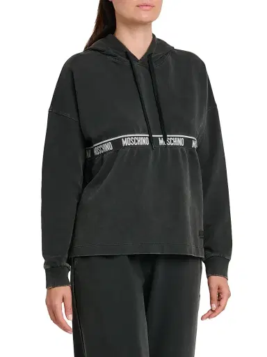 MOSCHINO Women's Logo Stretch-Cotton Hoodie - Black - Size XL | Thumbnail 4