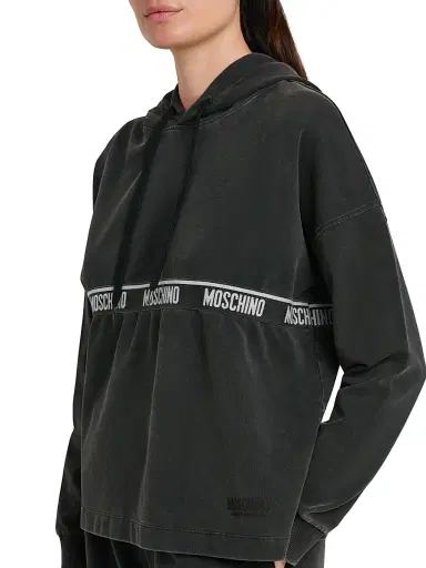 MOSCHINO Women's Logo Stretch-Cotton Hoodie - Black - Size XL | Thumbnail 6