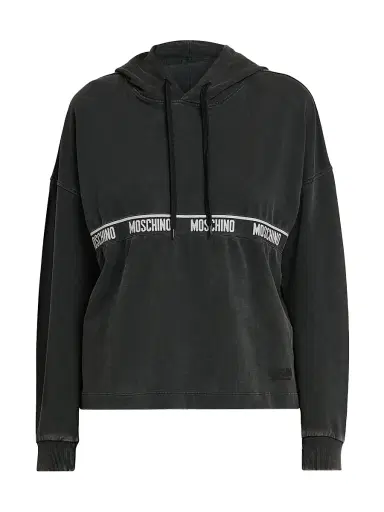 MOSCHINO Women's Logo Stretch-Cotton Hoodie - Black - Size XL | Thumbnail 1