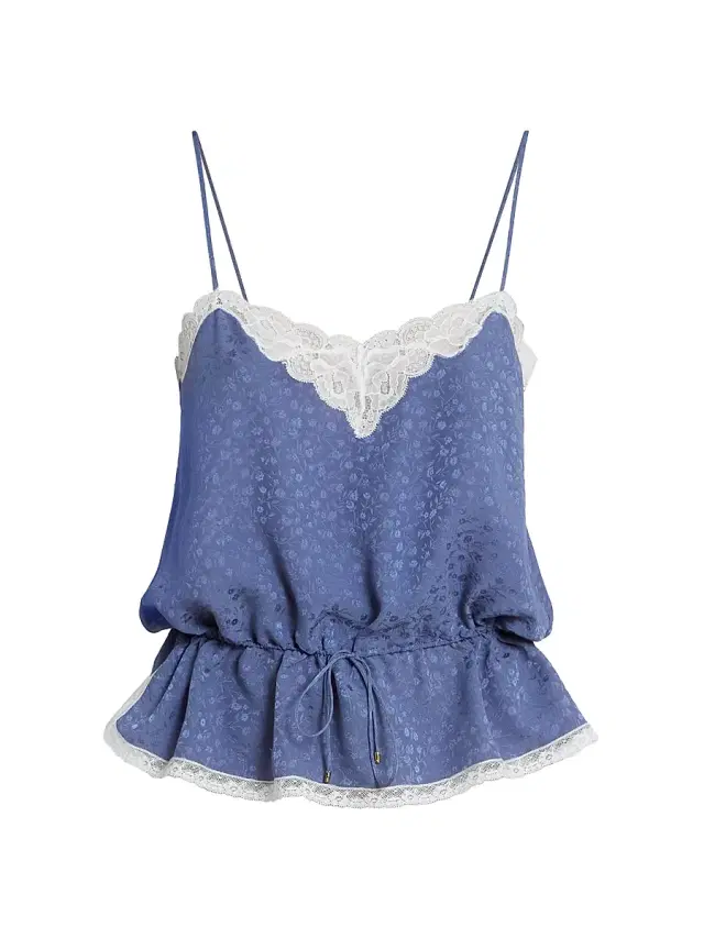 Chloé Women's Floral Lace-Trim Silk Top - Washed Blue