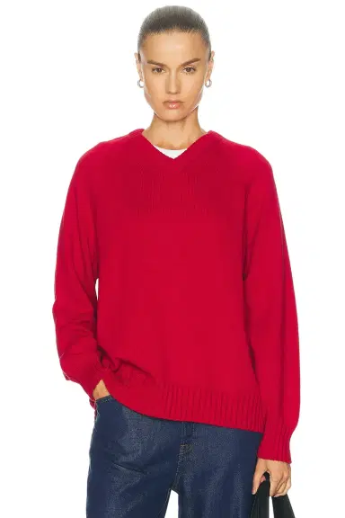 DONNI. The Cotton Knit V Neck Sweater | Thumbnail 1