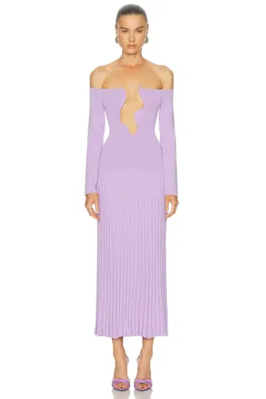 Christopher Esber Salacia Pleated Off Shoulder Dress | Thumbnail 1 Christopher Esber Salacia Pleated Off Shoulder Dress | Thumbnail 1