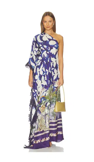 Falguni Shane Peacock Chateau Cheetah Print Kaftan With Lace Trim | Thumbnail 2