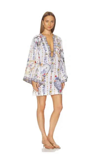 Camilla Deep V Neck Hardware Short Kaftan | Thumbnail 2 Camilla Deep V Neck Hardware Short Kaftan | Thumbnail 2