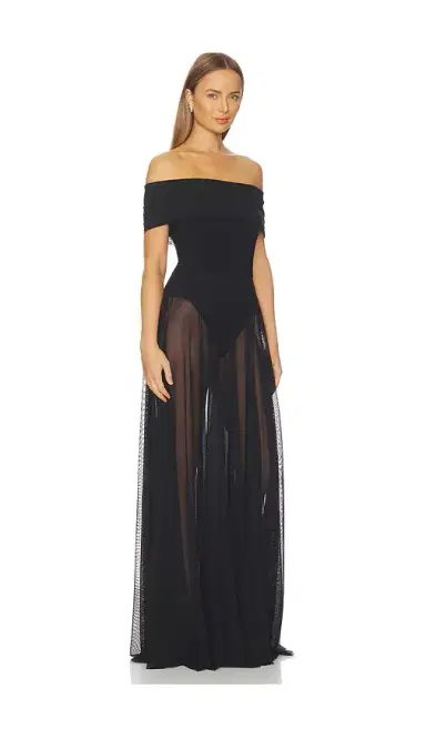 Norma Kamali Sleeveless Cowl Neck Combo Flared Gown | Thumbnail 2 Norma Kamali Sleeveless Cowl Neck Combo Flared Gown | Thumbnail 2