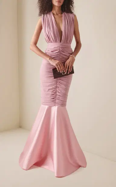 GRETA CONSTANTINE Mergan Ruched Silk-Wool Maxi Dress | Thumbnail 3 GRETA CONSTANTINE Mergan Ruched Silk-Wool Maxi Dress | Thumbnail 3
