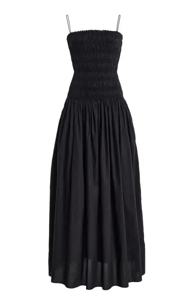Shirred Cotton Drop-Waist Maxi Dress