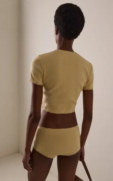 Miu Miu Pointelle-Knit Cotton Baby Tee | Thumbnail 4 Miu Miu Pointelle-Knit Cotton Baby Tee | Thumbnail 4