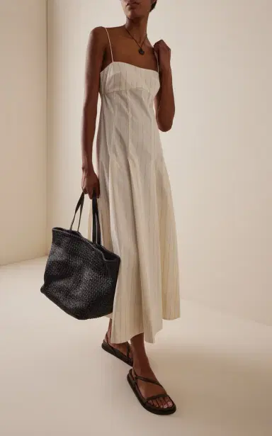 St. Agni Everyday Pleated Striped Cotton-Blend Midi Dress | Thumbnail 2 St. Agni Everyday Pleated Striped Cotton-Blend Midi Dress | Thumbnail 2