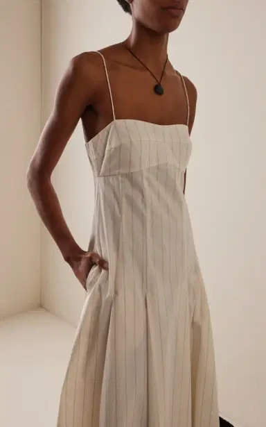 St. Agni Everyday Pleated Striped Cotton-Blend Midi Dress | Thumbnail 3 St. Agni Everyday Pleated Striped Cotton-Blend Midi Dress | Thumbnail 3