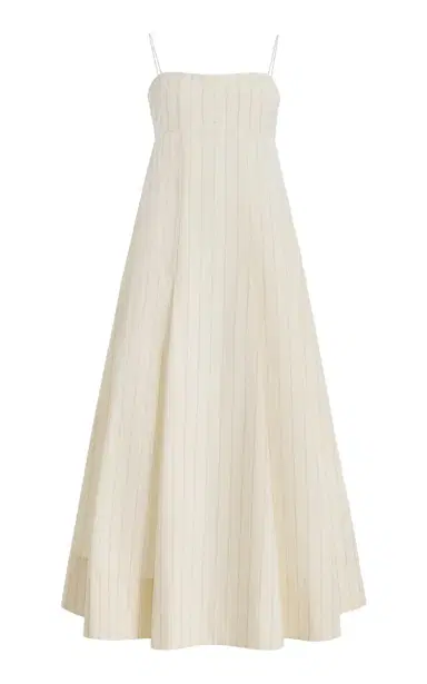 St. Agni Everyday Pleated Striped Cotton-Blend Midi Dress | Thumbnail 1 St. Agni Everyday Pleated Striped Cotton-Blend Midi Dress | Thumbnail 1