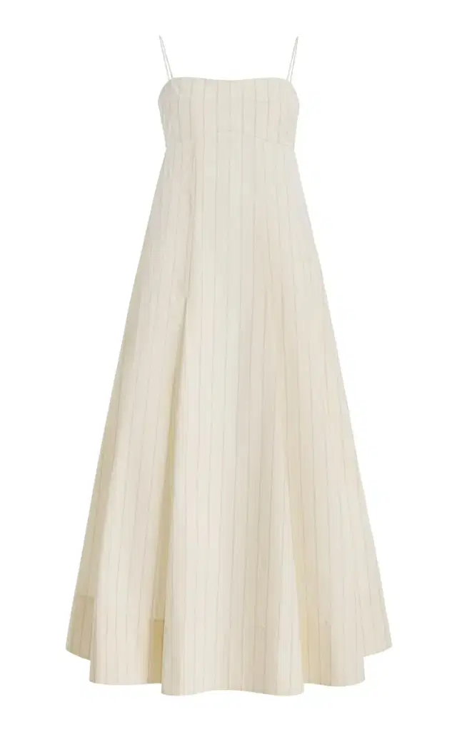 St. Agni Everyday Pleated Striped Cotton-Blend Midi Dress