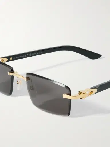 Cartier Eyewear Signature Rectangular-Frame Rimless Acetate and Gold-Tone Sunglasses - Men | Thumbnail 3