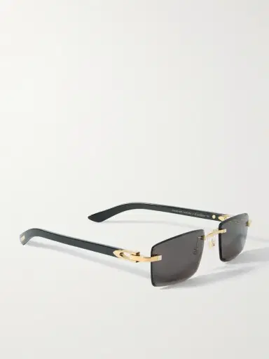 Cartier Eyewear Signature Rectangular-Frame Rimless Acetate and Gold-Tone Sunglasses - Men | Thumbnail 4