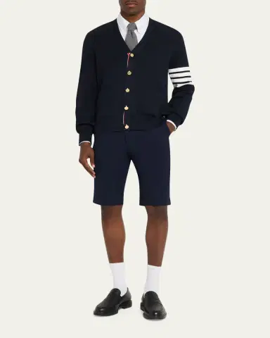 Thom Browne Men's Milano Stitch V Neck Cardigan In Cotton W 4 Bar Stripe | Thumbnail 2