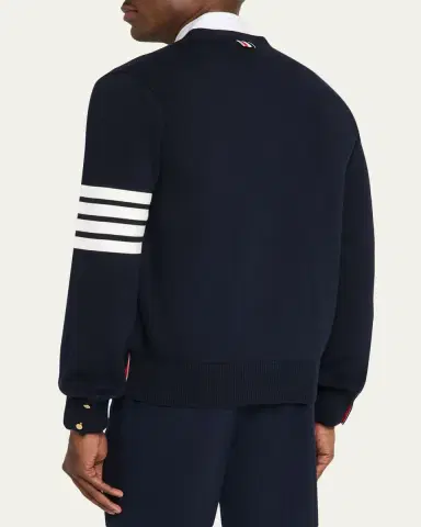 Thom Browne Men's Milano Stitch V Neck Cardigan In Cotton W 4 Bar Stripe | Thumbnail 3