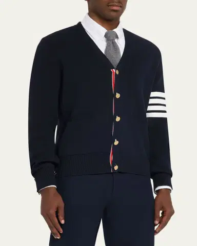 Thom Browne Men's Milano Stitch V Neck Cardigan In Cotton W 4 Bar Stripe | Thumbnail 4